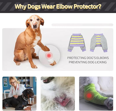 FUAMEY Dog Recovery Sleeve with Elbow Protector,Dogs Shirt Stop Licking Joints,Pet Long Sleeve Suit Protecting Dog's Front Leg Arm Wounds Cover Skin Conditions Purple Stripes 3XL