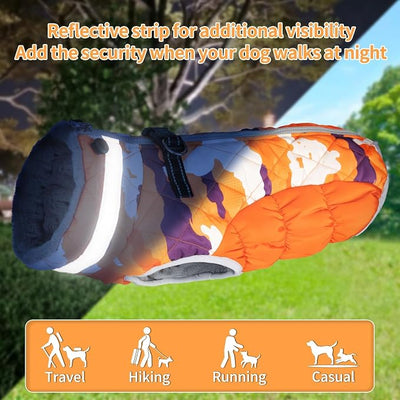 CuteBone Orange Dog Waterproof Winter Coat with Harness, Reflective Warm Jacket with Zipper for Cold Weather, Snowsuit for Medium Large Dogs YRFN02XXL