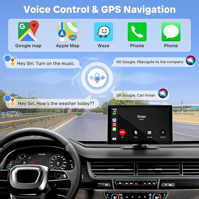 9" Wireless Apple Carplay Screen for Car, Portable Touchscreen Apple Carplay & Android Auto with OTA Update, Backup Camera,FM, Voice Control/GPS Navigation/Mirror Link/BT