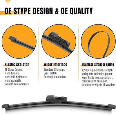 AUTOBOO 11 Inch Rear Wiper Blade Replacement for Volkswagen VW Golf 2010-2021 GTI 2022-2010 e-Golf 2015-2021-BACK Windshield Wiper Blade -Original Factory Quality (Pack of 1)