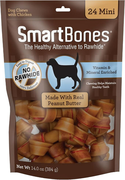 SmartBones Mini Chews With Real Peanut Butter 24 Count, Rawhide-Free Chews For Dogs
