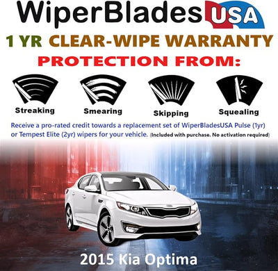 WiperBladesUSA Wiper Blades Set w/ 1yr warranty compatible with Kia Optima 2015 Wipers (Set of 2) Pulse Wipers