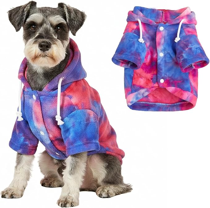 Mklhgty Tie Dye Dog Hoodie, Winter Coat for Small Dogs - Ultra-Soft Adjustable Warm Hood, Breathable Comfort Fabric for Daily Use