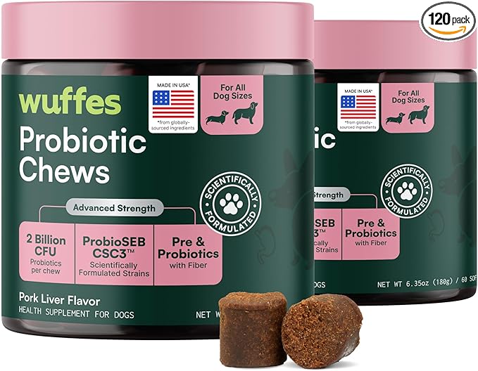 Daily Probiotic for Dogs - Supports Digestive Health, Gut Balance, and Immune System - with Prebiotics, Marshmallow Root, and Pumpkin Powder (120 Chews (Pack of 2))
