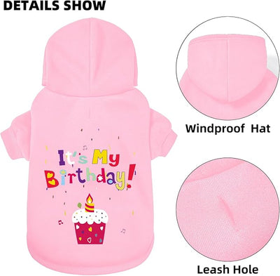 Dog Sweater Dog Hoodie Cold Weather Coat Hooded Sweatshirt for Puppies,Cats, Small Medium Large Dogs (Pink(It's My Birthday), X-Small)