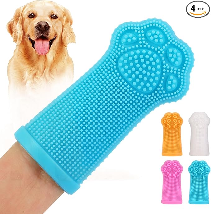 4-Pack Silicone Dog Finger Toothbrush, 360° Dog Tooth Brushing Kit, High-Efficiency Teeth Cleaning, Pet-Friendly Finger Toothbrush, Complimentary Travel Case