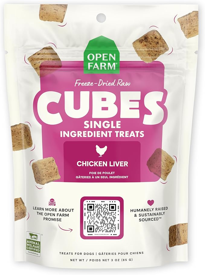 Cubes, Freeze-Dried Raw, Single Ingredient Dog Treats, Chicken Liver, 3oz Pouch