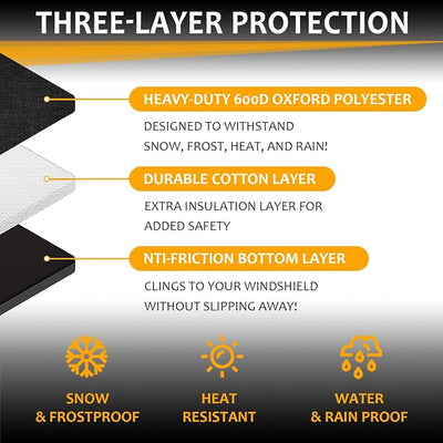 Car Windshield Cover Large Enhanced 600D Oxford Fabric Windshield Frost Cover for Ice and Snow Frost Waterproof Wiper Front Window Protects UV Sunshade Cover for Most Cars SUV Vans (75" x 46")