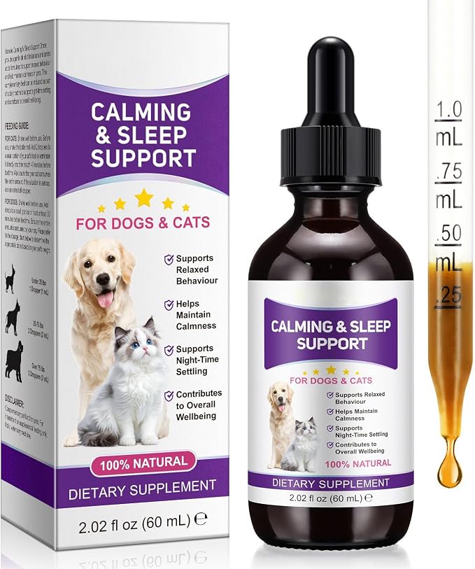Liquid Melatonin for Dogs & Cats, 60ml Dog Melatonin Calming Drops with L-Theanine, Cat Calming Dog Sleep Aid Support Anxiety Relief for Travel, Separation, Barking, Fireworks