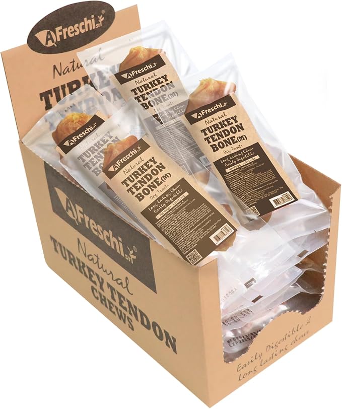 Turkey Tendon of Dog Bones Shape, USA-Sourced, Limited-Ingredient, Rawhide-Free, Long-Lasting, All-Natural Dog Treats for Medium Dogs, 20 Count Box (M)
