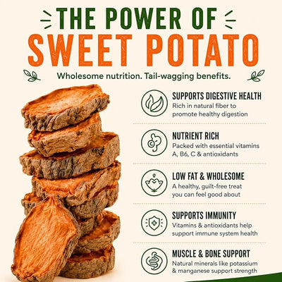Gaines Family Farmstead Sweet Potato Dog Treats, 8oz Bag - Single Ingredient Sweet Potato Chews for Dogs, Grain Free Rawhide Alternative, High Fiber Healthy Dog Chews, Made in USA