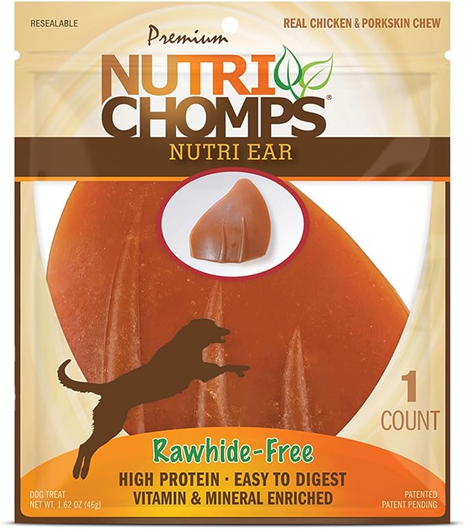 Dog Chews, Ear Shaped, Real Chicken Flavor, 1 Count, Easy to Digest, Rawhide Free Dog Treats, Long Lasting, Vitamin and Mineral Enriched