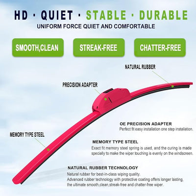 OEM QUALITY 22" + 22" PARRATI Premium All-Season Rose Red Windshield Wiper Blades (Set of 2)