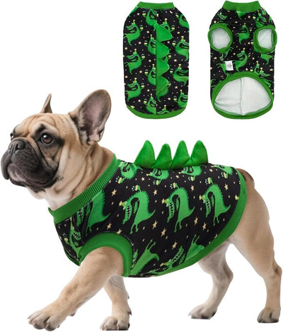 CuteBone Dinosaur Costume Dog Shirt, Stretchy Velvet T-Shirt Clothes for Medium Dogs, Soft & Breathable Pet Tee Outfit Frenchie Apparel for Daily Wear, Cozy Pullover Design Puppy Fashion COSBX08XL