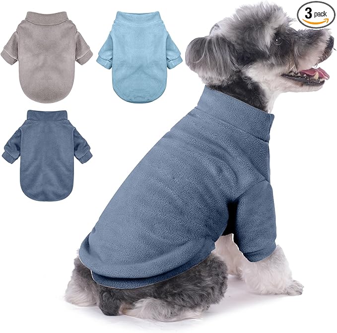 GYALAPERI Dog Sweater, 3 Pack Dog Sweaters for Small Dogs Girl Boy, Ultra Soft Warm Puppy Clothes Dog Coat for Winter (Gray+Azure+Navy, Large)