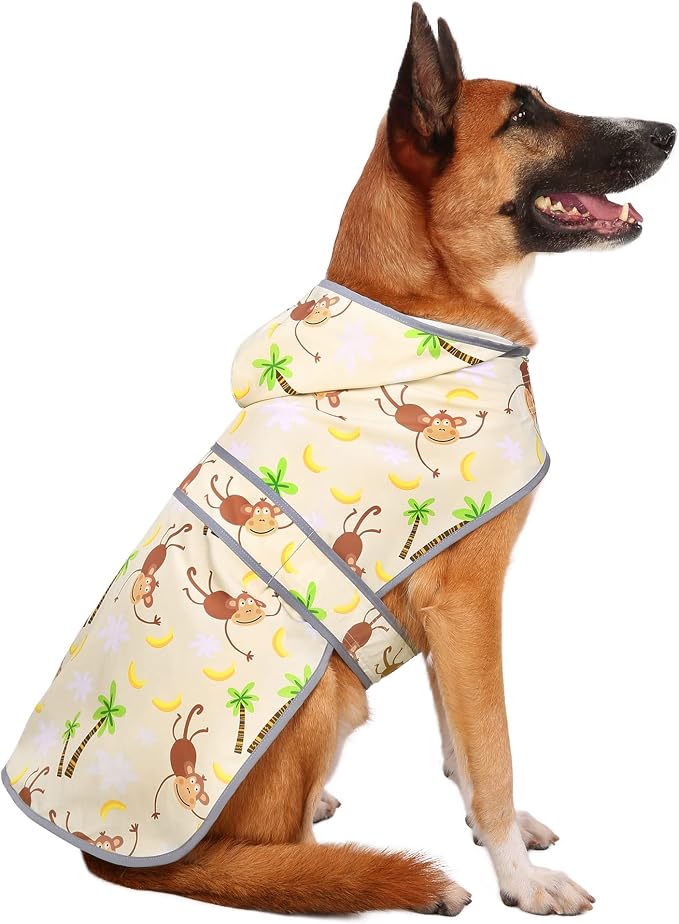 Dog Raincoat for Large Dogs Waterproof Jacket Hooded Rain Coats with Reflective Strips Leash Hole & Poncho Adjustable Fit (Monkey,L)
