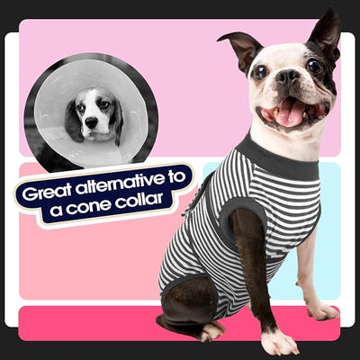 FUAMEY Dog Recovery Suit Male,Dogs Surgery Neuter Suits Puppy Spay Shirts for Female Protect Dog's Skin Anti Licking Abdominal Wounds Doggie Onesie Pet Bodysuit Alternative to Cone Gray Stripes S