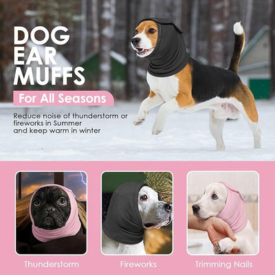 AOFITEE Dog Calming Hoodie, Anti-Slip Headband for Dog Hematoma, Adjustable Dog Ear Muffs Cover for Noise Anxiety, Dog No Shake Ear Wrap for Grooming, Fireworks, Thunderstorms, Drying, Grey M