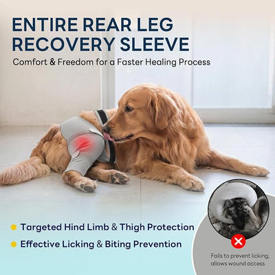 Dog Sleeve for Rear Legs to Stop Licking, Upgraded Recovery Sleeve for Hind Back Leg Wounds,TPLO, ACL Surgery, Light Comfortable Cone Alternative, Right,L, Grey