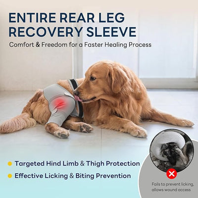Dog Sleeve for Rear Legs to Stop Licking, Upgraded Recovery Sleeve for Hind Back Leg Wounds,TPLO, ACL Surgery, Light Comfortable Cone Alternative, Left,M, Grey
