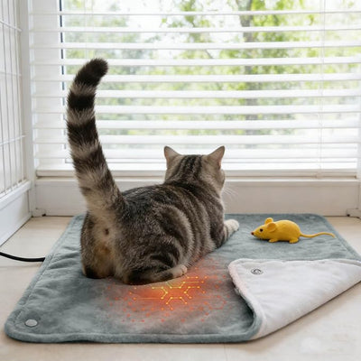 USB Powered Cat Heating Pad, Portable Adjustable Heated Cat Bed, Rechargeable Pet Blanket for Indoor Cats, Dog, Small Animals, Elderly Pets, Home, Car, Travel, Winter Cold Weather Comfort (Grey)