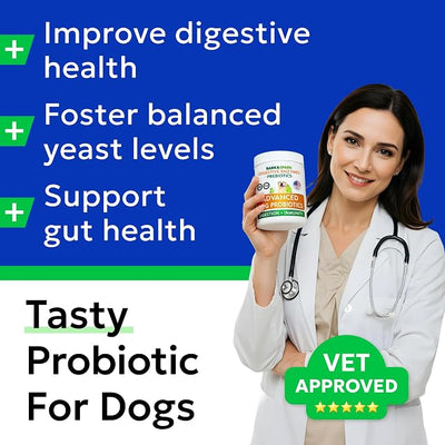 Bark&Spark Vet Strength Dog Probiotics Chews - 60 Billion CFU per jar - Digestive Enzymes for Dogs Gut Health - Chewable Supplement for Diarrhea, Gas, Constipation, Upset Stomach Relief (120 Ct)