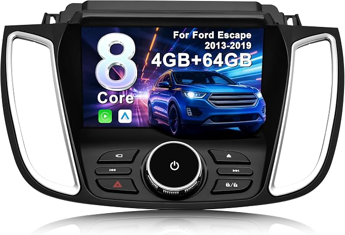 8Core 4G+64G Car Radio for Ford Escape 2013-2019: CarPlay Android Auto | Upgrade Android 15 9" Touchscreen Stereo, BT, WiFi 6, GPS, AM, FM, RDS, 36EQ, SWC, 1080P Backup Camera