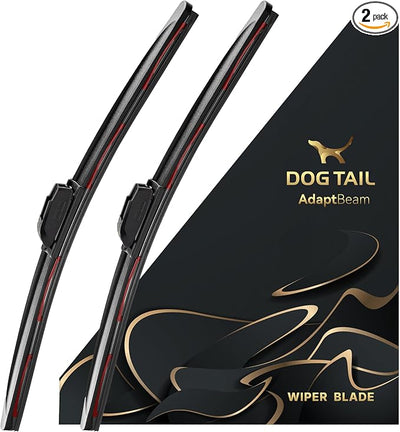 DOG TAIL AdaptBeam Neoprene Wiper Blades - 26'' & 20''- Set of 2 | Super Duty Neoprene, Dual-Steel, Premium Quality, 7 Multiple Adapters for Quick Setup with Wide Vehicle Compatibility