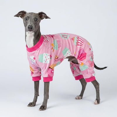 Fitwarm Cupcake Dog Pajamas, Birthday Outfit for Small Dogs Girl, Cozy Pet Onesie with Feet, Pink, XL