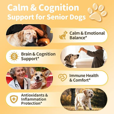 Advanced Calming Chews for Dogs-Brain & Composure Support with 7 Mushrooms, Ashwagandha, Omega-3 DHA & EPA, Anxiety Relief Dog Calming Treat, All Breeds & Sizes, Chicken Flavor, 135Ct