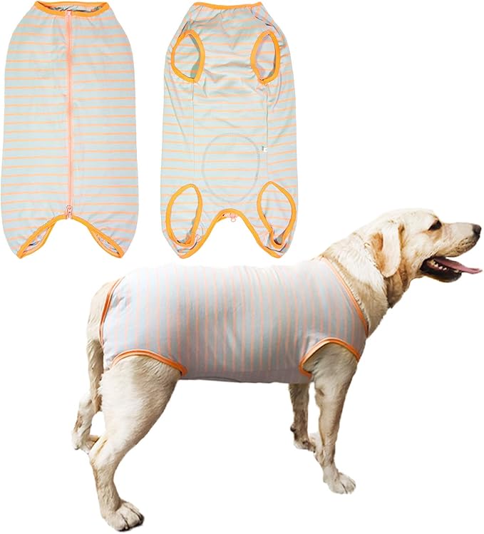 Dog’s Recovery Suit Post Surgery Shirt for Female Male Dog, E-Collar Alternative Wound Protective Clothes (Grey orange-2xl)