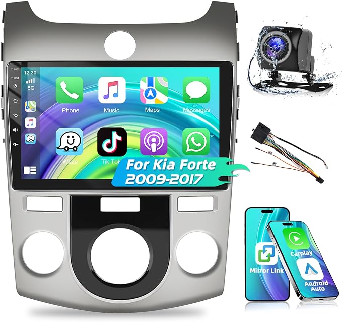 Car Stereo Radio for Kia Forte 2009 2010 2011 2012 2013 2014 2015 2016 2017 with Wireless CarPlay Android Auto 9" Touch Screen Bluetooth Audio with GPS Mirror Link WiFi RDS Hi-Fi Backup Camera MIC