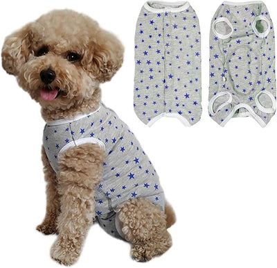 Dog's Recovery Suit Post Surgery Shirt for Puppy, Small Dog Surgical Recovery Suit for Female Male Dogs, Dog Onesie Protect Surgical Wound(Grey Stars-XL)