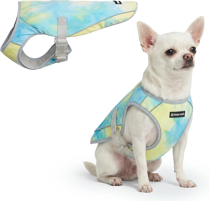 Spark Paws Dog Cooling Vest - SPF 50 UV Sun Protection - Summer Heat Relief Gear for Dogs, Lightweight, Evaporative Cooling - Dog Anxiety Relief Vest During Hot Days - Tropical Storm, Small