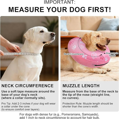 BEAUTYZOO Dog Cone Alternative After Surgery for Large Medium Small Dogs, Soft Inflatable Cone Collar for Dogs Cats, Pet Neck Donut E Collar Dog Recovery Collars to Stop Licking, Paw Pink, XL