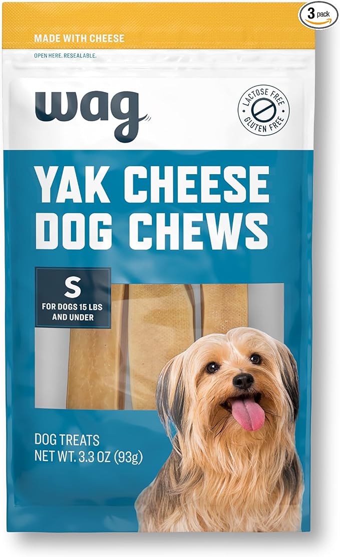 Amazon Brand - Yak Cheese Himalayan Dog Chews, Dog Treats for Small Size Dogs, All Natural, High Protein for Aggressive Chewers, 15lbs and Smaller, 3 Count, 3.3 oz