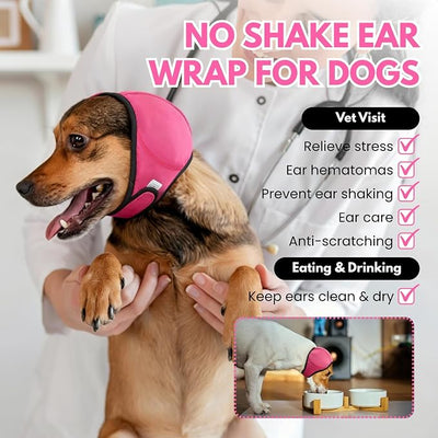 Waterproof Ear Covers for Bath & No Flap Ear Wraps for Dogs,Dog Ear Muffs Noise Protection for Hearing,No Shake Head Wraps Anxiety Relief Calming Hoodie for Hematoma,Grooming(Pink,S)
