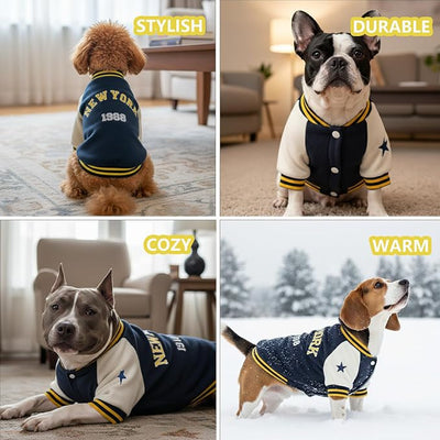 XXXL Dog Winter Jacket – Extra Large Doggy Fleece Coat for Cold Weather, Warm Sport Outfit for Dogs, Thick Pet Baseball Clothes, Pup Sportwear for Weimaraner, Christmas Puppy Costume, Blue