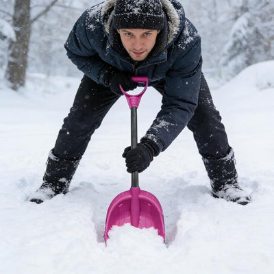 Kids Snow Shovel with Stainless Steel Handle, Kids Beach Shovel Small Digging Shovels with Plastic Scoop, Mini Snow Removal Tool for Beach Driveway Car Garden (Pink)