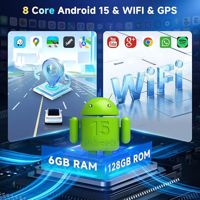 6G+128G 8-Core Android Car Stereo Double Din 10.1 inch Wireless Carplay IPS Touchscreen Car Radio Android Auto Screen with GPS Navi Bluetooth DSP, Mirror Link, WiFi, FM RDS, Backup Camera SWC