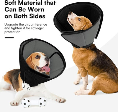 Queennmore Soft Recovery Cone for Small Dogs & Cats,Adjustable Comfy Dog Cone Alternative for Post-Surgery Wound Healing,BlackGrey,S