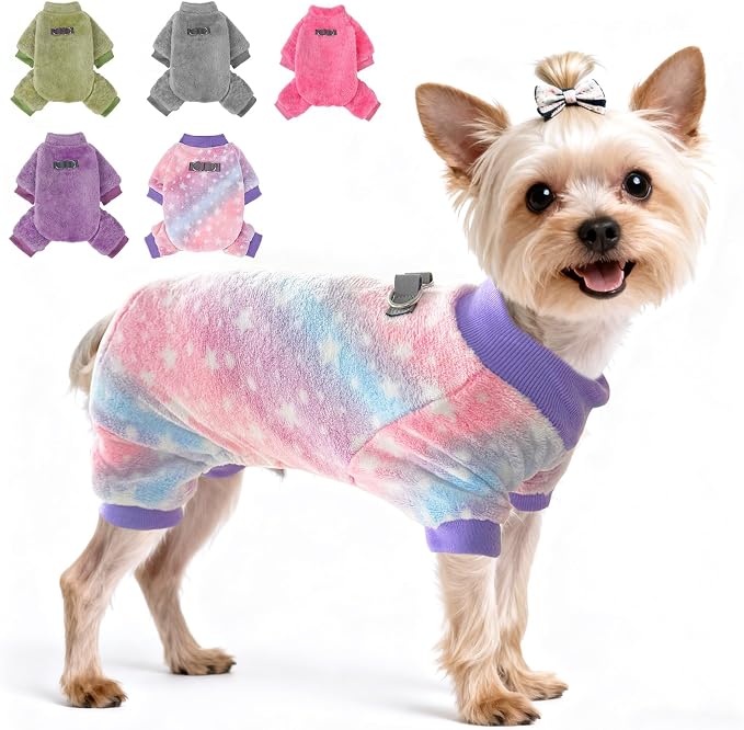 PAWCHIE Dog Fuzzy Velvet Pajamas,Dog Sweater Winter Cloth for Small Dogs Cat,Boy Girl,Pet Jumpsuit, Doggy Apparel for Teacup Yorkie Chihuahua, Pink Purple S