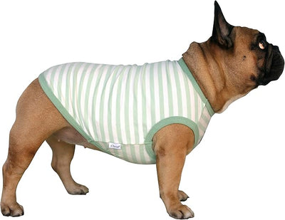 iChoue Pug 100% Breathable Cotton Striped T Shirts Halloween Vest Clothes for Medium Dogs Tank Tops Puppy French Bulldog Frenchie English Boston Terrier Pitbull Green White Stripes - Small