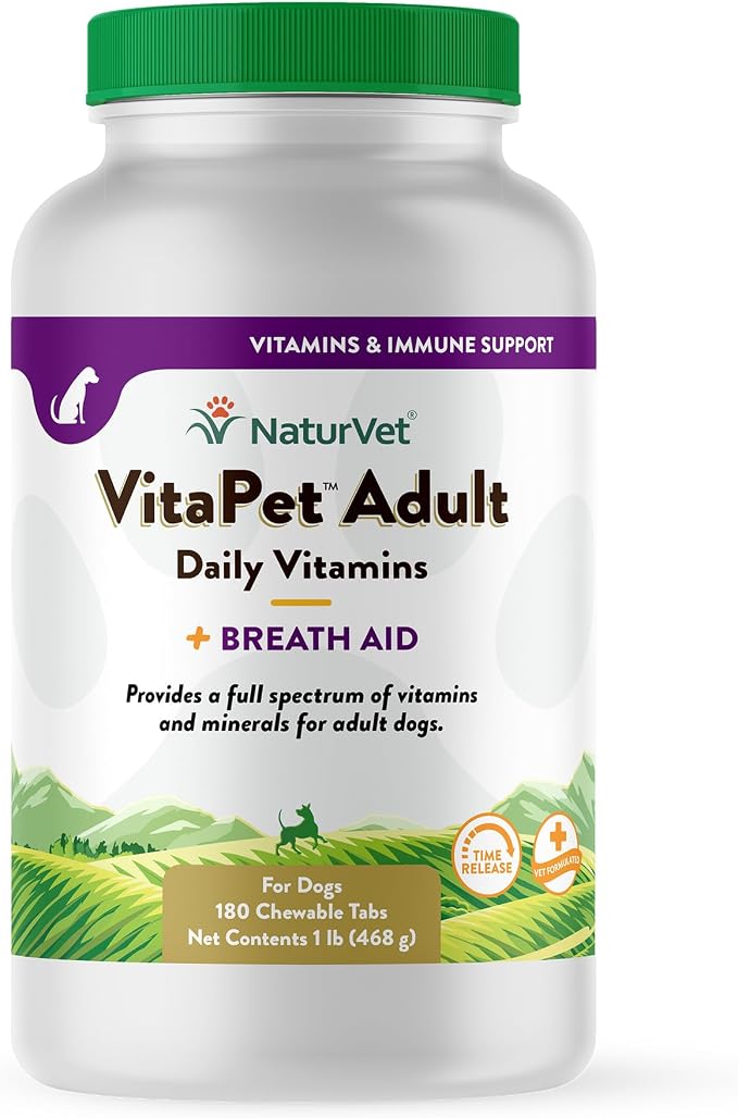 VitaPet Adult Daily Vitamins for Dogs with Breath Aid – Includes Full Spectrum of Vitamins, Minerals, Omega-6 Fatty Acids, Parsley – Designed for Dogs Over 1 Year – 180 Ct.