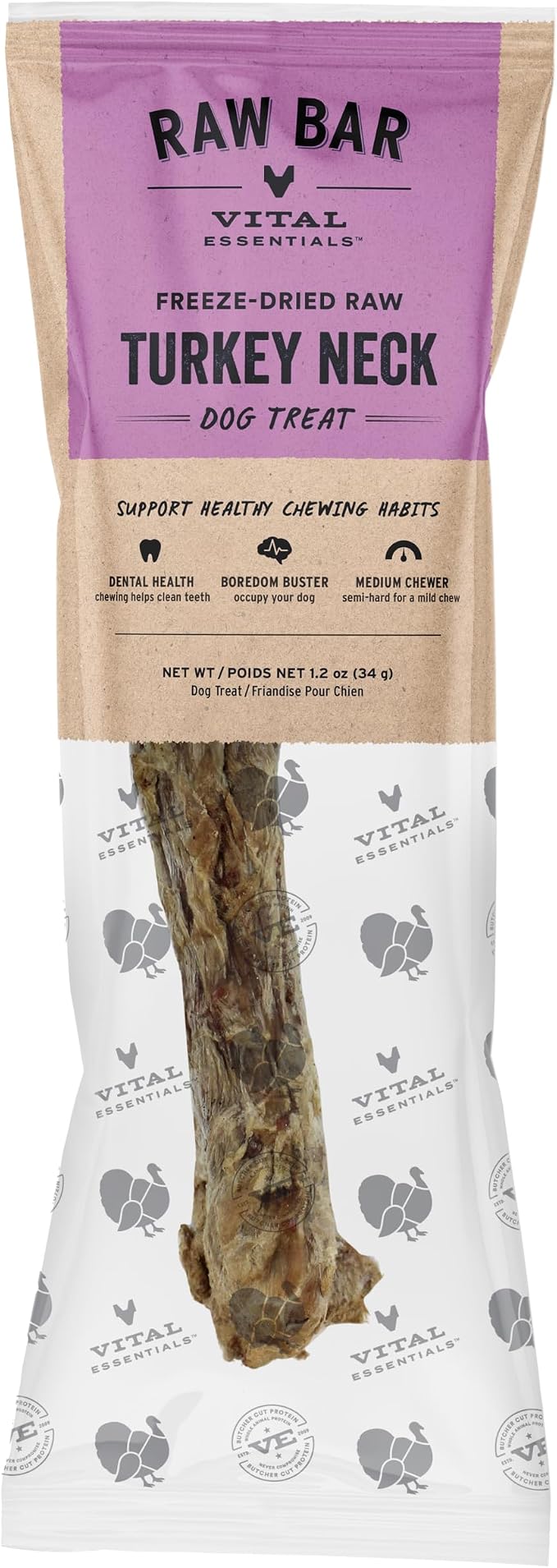 Freeze-Dried Raw Turkey Neck Dog Treat & Natural Chew, 1-Pack | Single Ingredient Dog Treat for Medium Chewers | Made in USA