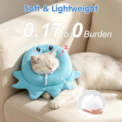 BEAUTYZOO Cat Cone Collar Soft,Cat Donut Recovery Collar After Surgery to Stop Licking,Kitten E Collars Neck Pillow Cone for Cats,Adjustable Elizabeth Pet Collars for Puppy Small Dogs,Blue Octopus S