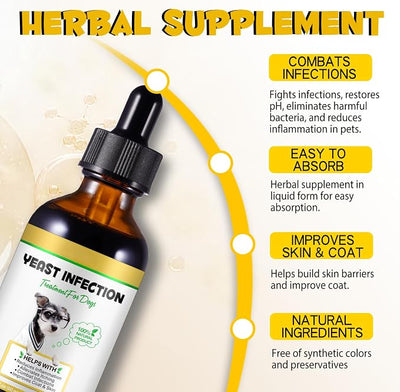 Yeast Infection Treatment for Dogs – Liquid Supplement to Itch Relief, Eases Ear Paw Discomfort for Dog, Allergy & Inflammation Relief for Healthy Skin & Coat, Herbal Formula for Dogs, 2.02 fl. oz