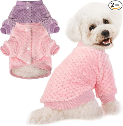 POMIU Dog Sweater, Dog Sweaters for Small Medium Dogs or Cat, Warm Soft Flannel Pet Clothes for Dogs Girl or Boy, Dog Shirt Coat Jacket (Coat Pink+Purple, X-Large)