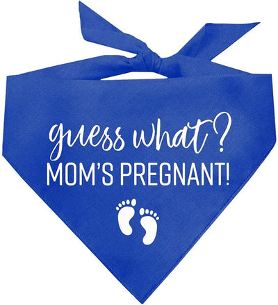 Guess What? Mom's Pregnant Dog Bandana | 100% Cotton Adjustable Triangle | Made in USA | New Baby | Pregnancy Announcement Photoshoot Prop | Gender Reveal | Royal One Size (216)