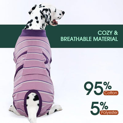 Kuoser Dog Surgery Recovery Suit, Soft Breathable Dog Recovery Suit for Female Spay Male Nueuter, Anti Licking Puppy Onesie Pet Surgical Suit for Dogs Abdominal Wounds Skin Disease, Purple Strips S